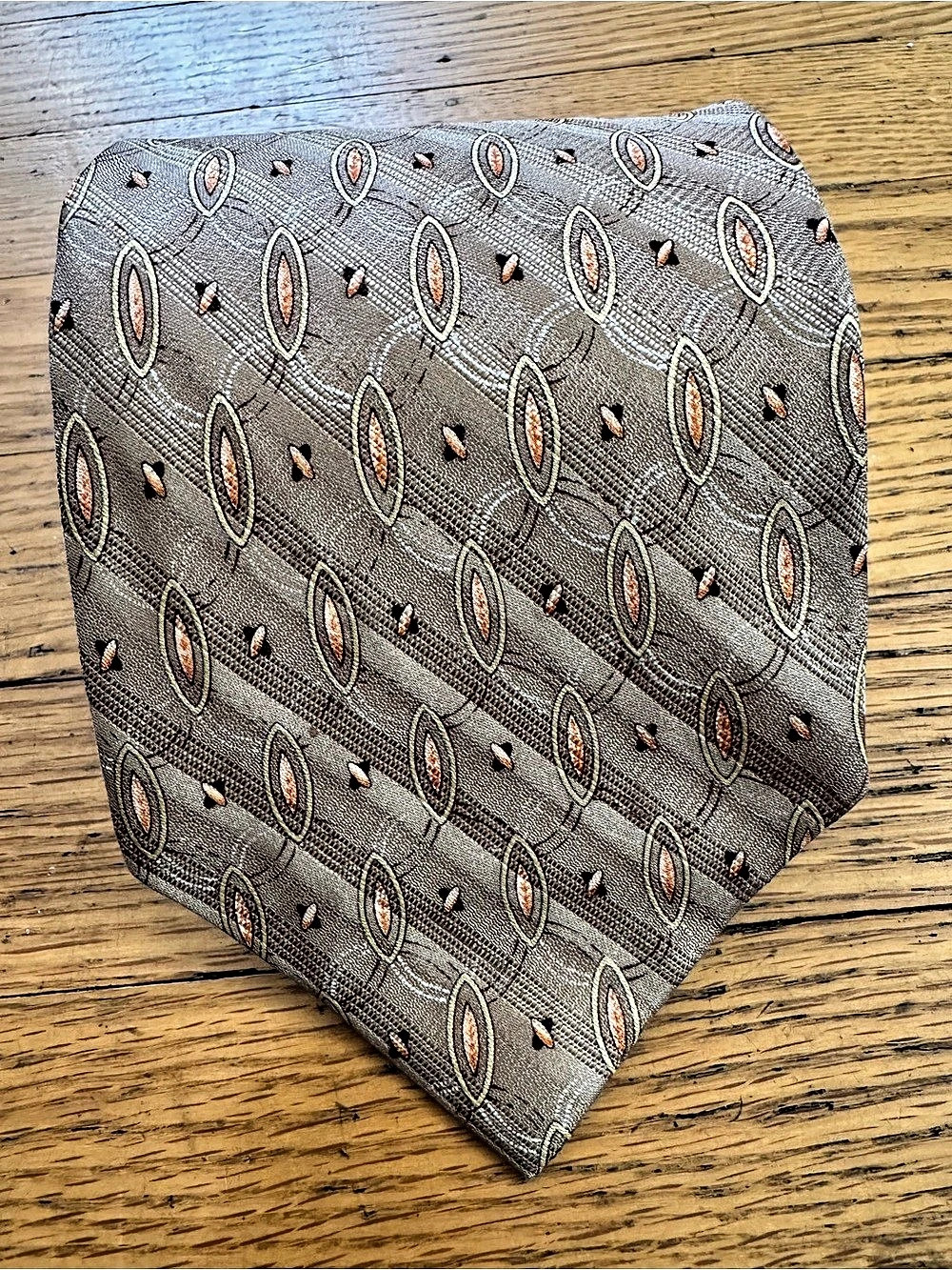 Valentino Silk Geometric Tie in Brown & Orange - Picture 5 of 6